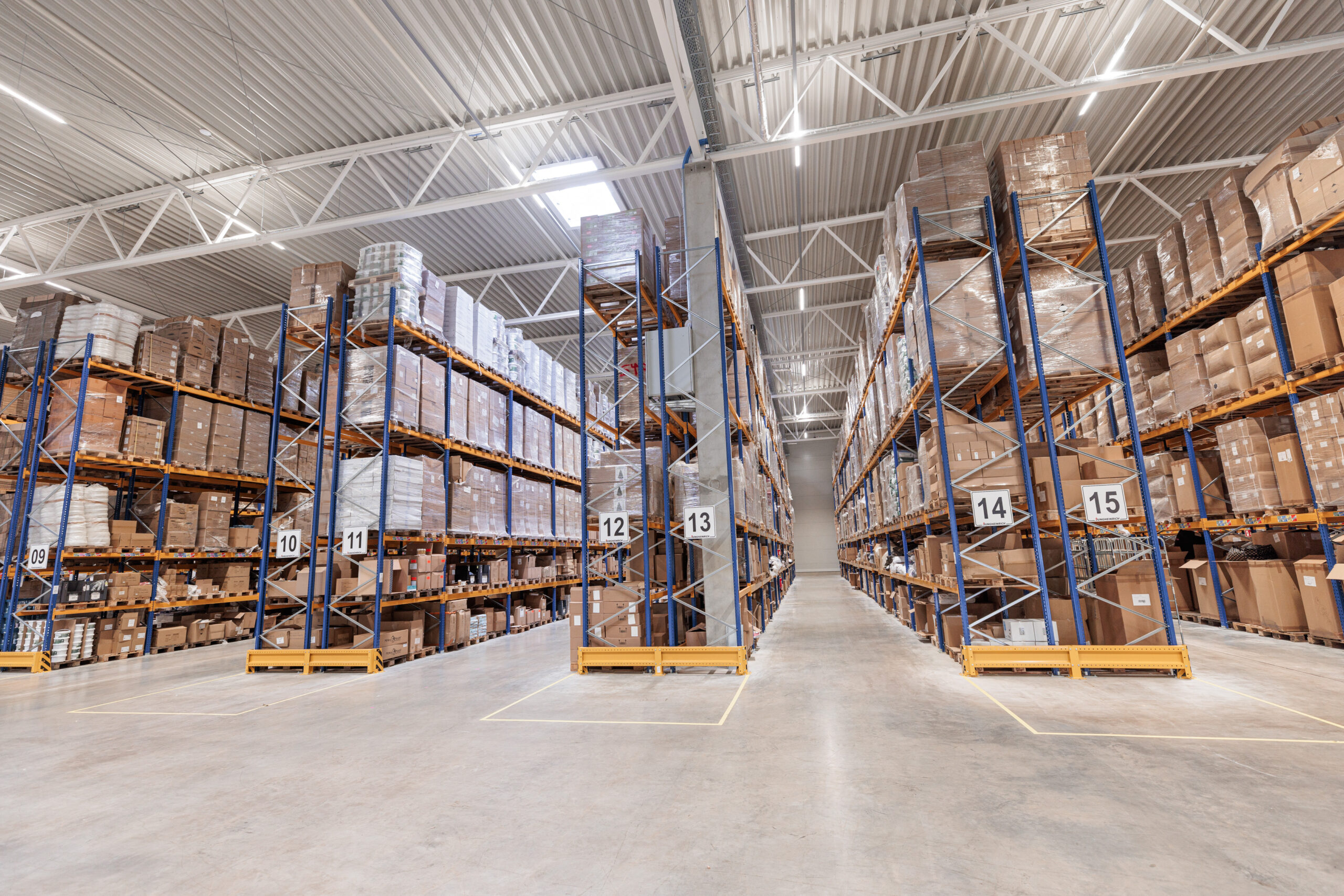 State-of-the-art shelving systems in a large warehouse